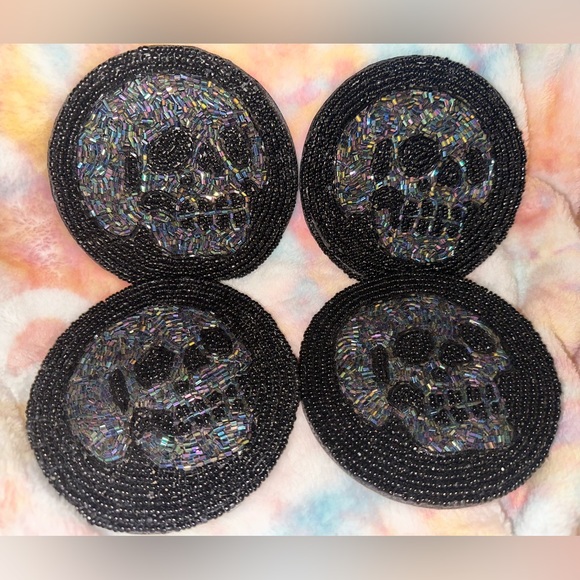 Iridescent Skull Beaded Coasters - set of 4 - Picture 2 of 8